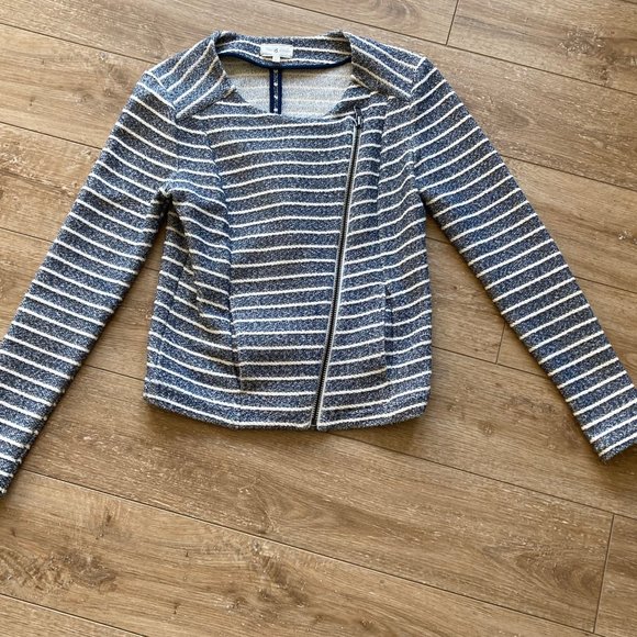 Lou & Grey Jackets & Blazers - Dusty Blue and White striped Moto Jacket Size X Small